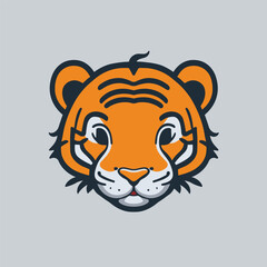Cartoon Illustration of baby tiger head, cute animal head can be use as logo