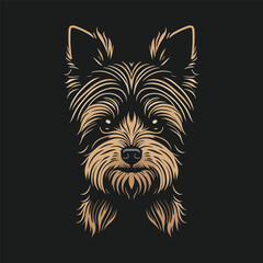 Illustration of yorkshire terrier head,  cute puppy, can be use as logo, isolated on black background