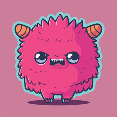 Cartoon illustration of cute pink monster with small horns