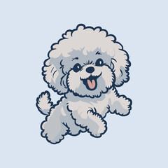 Cartoon illustration of jumping playful Bichon Frise, cute dog