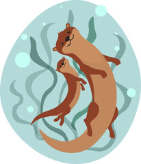 otter mother and cub in the water