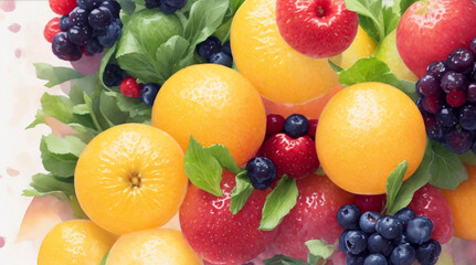 Different colorful fruits . AI