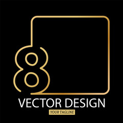 Stylized number 8 with a square border. Vector template for logo, label or sticker.