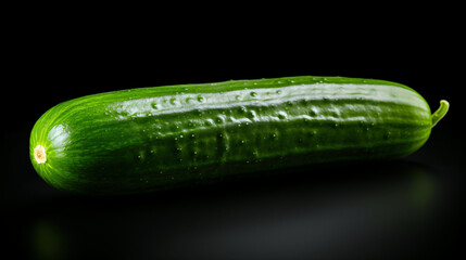 Fresh green cucumber on black background. Studio shot. Close up.