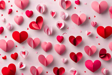 Valentines day background banner background with red and pink hearts - concept love, AI generated.