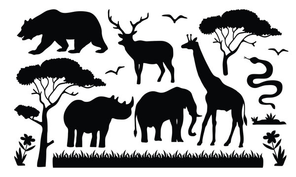 Silhouette animal collection of savanna wildlife