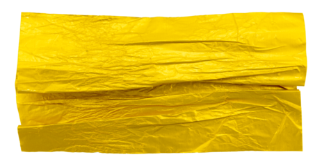 A piece of crumpled yellow foil on a white background. Foil