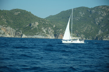 Sailing yacht on the open sea.