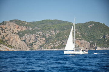 Fototapeta premium Sailing yacht on the open sea.