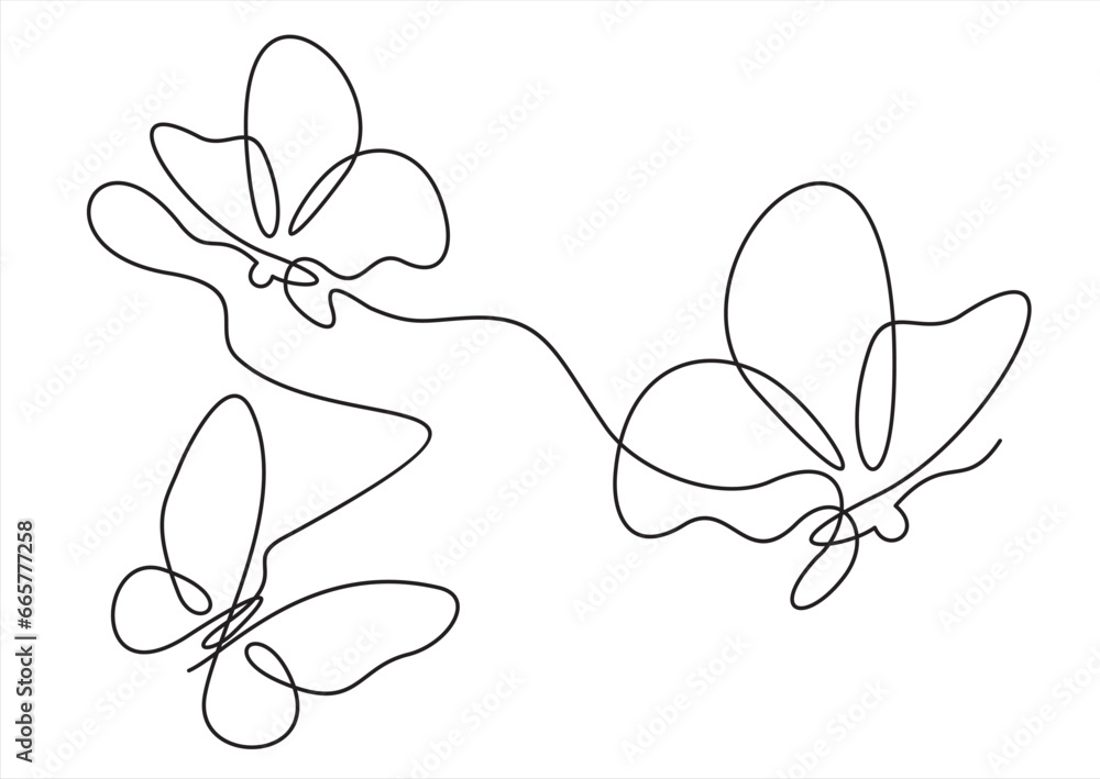 Poster butterfly one continuous line drawing element isolated on white background for logo or decorative el