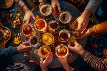 International beer day. an annual holiday held on first Friday in August. To get together with friends and enjoy taste of beer. celebrating beers of all nations together on same day. - obrazy, fototapety, plakaty