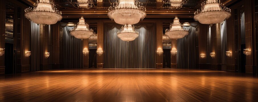 Luxurious Ballroom Venue Adorned With Sparkling Crystal Chandeliers, Setting The Stage For Grand Event