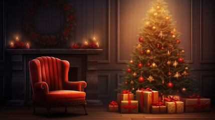 Christmas background with christmas tree With free empty copy space for text