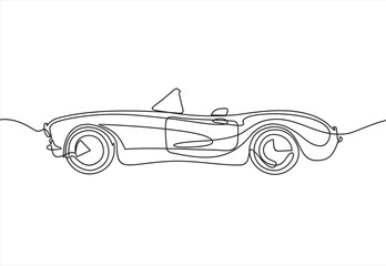Close-up. Luxury car convertible. Machine without roof. One continuous drawing line drawn by hand on a white background. - obrazy, fototapety, plakaty