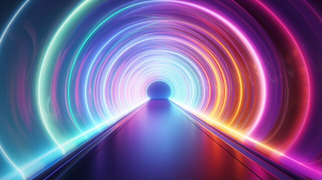 Abstract Infinity Tunnel with Neon Rainbow