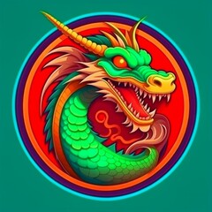 Chinese Year of the Dragon. Original unique pattern featuring a realistic oriental dragon in a round frame on the background. Chinese symbol of 2024 new year. Illustration.