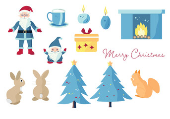 set of christmas elements