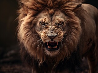 Portrait of enraged lyon in the wild safari, animal and nature concept