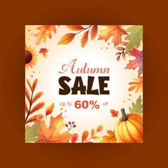 vector watercolor autumn sale Instagram post