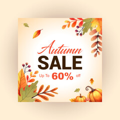 vector watercolor autumn sale Instagram post