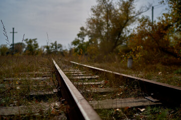 the old railway is overgrown with grass