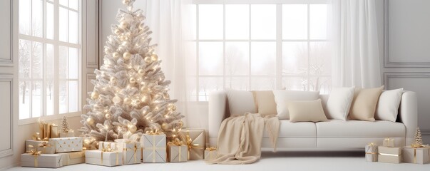 A Living Room With A Christmas Tree And Presents