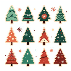 set of christmas trees in various design