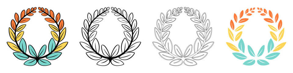Wreath with leaves. Set of circular laurel wreaths. Award concept