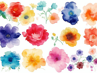 set of watercolor flowers