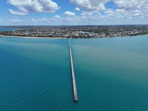 Aerial view of Urangan Pier at Hervey Bay, Queensland, Australia