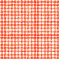 Red checked watercolor pattern. Fabric background.