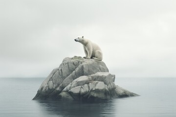 Polar bear on ice floe in arctic sea. Wildlife nature. Melting iceberg and global warming. Climate change concept	