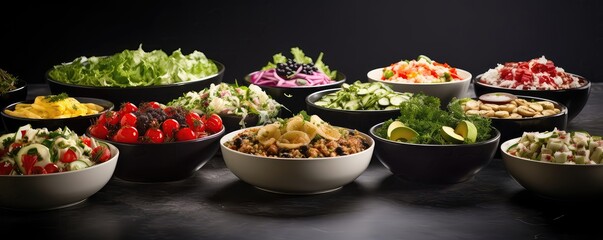 Assortment Of Fresh Salads At Buffet Selection