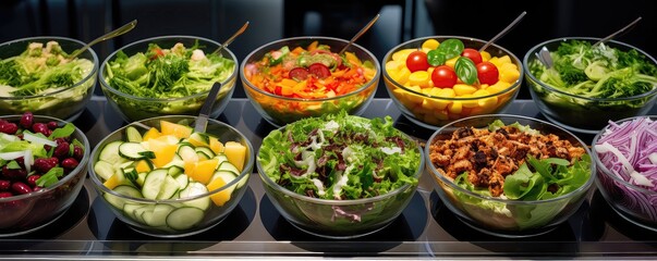 Assortment Of Fresh Salads At Buffet Selection