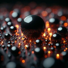 An abstract technical background image of glowing black and gold orbs - obrazy, fototapety, plakaty