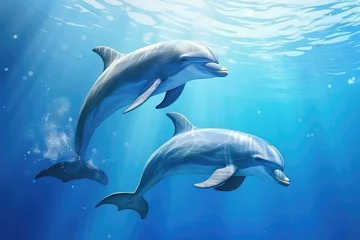 Poster Beautiful Dolphins Swimming Beneath The Sea. Сoncept Sunset Over The Mountains, Dreamy Beach Scenes, Vibrant Autumn Foliage, Majestic Waterfalls © Anastasiia