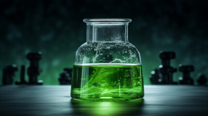A laboratory beaker filled with a thick green liquid