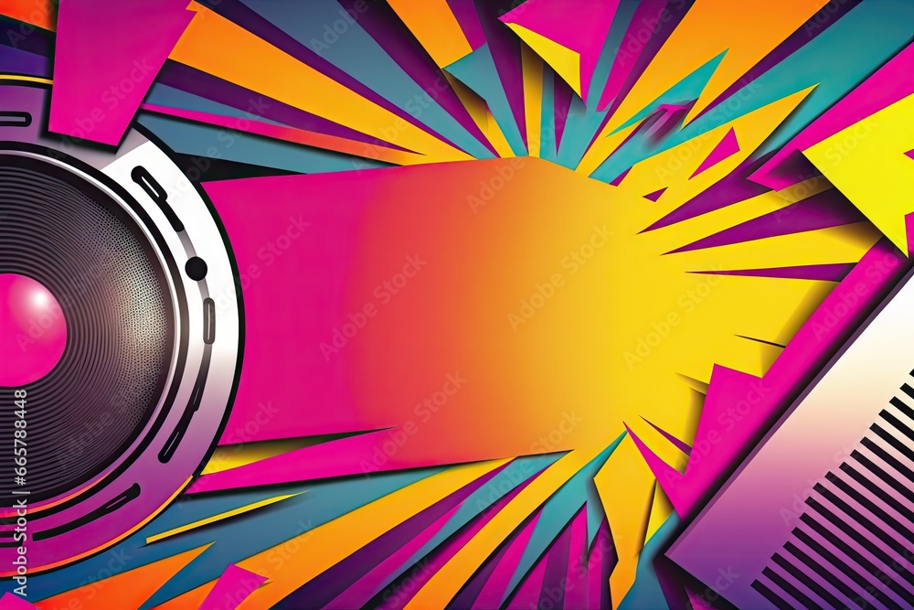 Poster abstract colorful background with music speaker and place for your text