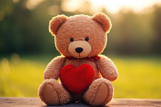 Teddy bear holding red heart feeling all lovey dovey