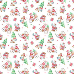 Merry Christmas watercolor seamless pattern santa claus digital paper