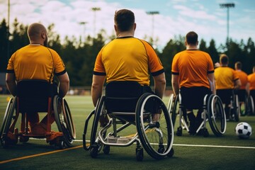 Wheelchair soccer players playing soccer