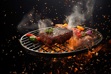 close-up of Fresh  meat on the grill with Fire