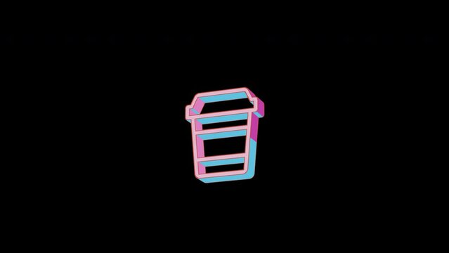 Bright coffee togo icon is jumping merrily. Retro style. Alpha channel black. Looped from frame 120 to 240, Alpha BW at the end
