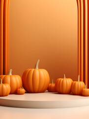 Naklejka na ściany i meble Orange podium mock up background with pumpkins, product presentation concept 