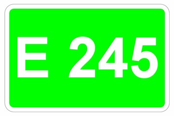 Illustration eines Europastraßenschildes der E 245 in Europa