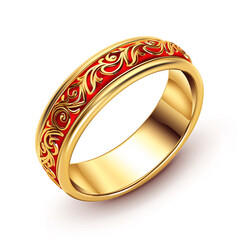 Gold ring with unusual pattern in red color