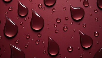 close up of droplets, on a burgundy  , bordeaux background ,flat lay paper - obrazy, fototapety, plakaty