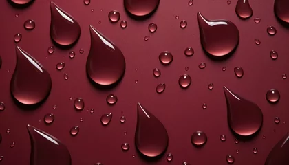 Fotobehang close up of droplets, on a burgundy  , bordeaux background ,flat lay paper © Klay