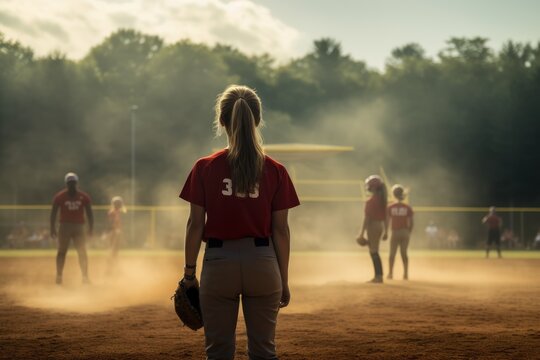 Female Athletes Playing Softball