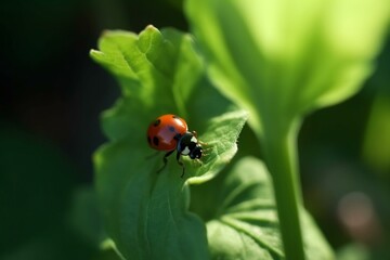 Red ladybug in nature. Generative AI